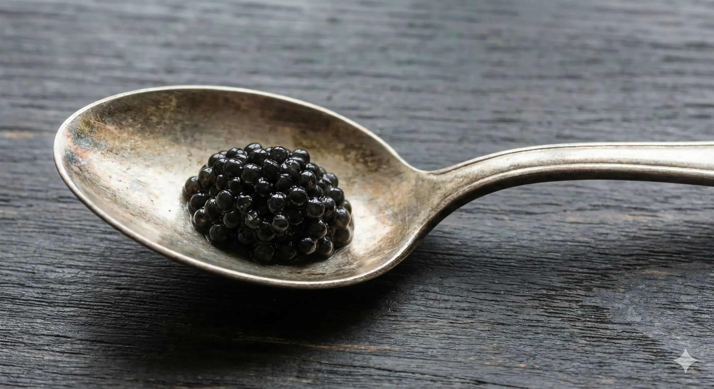 Caviar on a tarnished metal spoon showing how metal affects caviar quality